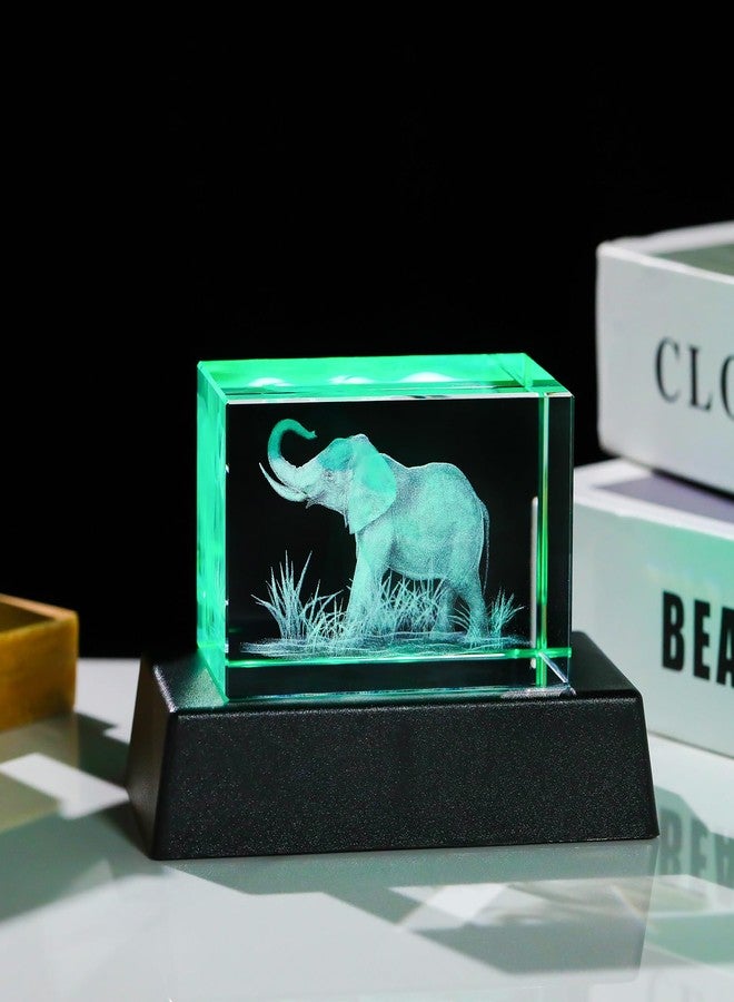YWHL 3D Crystal Elephant Figurine With Colorful Light Base, Laser Engraved Gifts for Women Men on Christmas Birthday, Animal Collection for Home Table Decor, Clear - Image 5